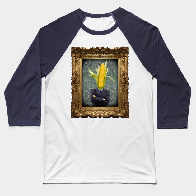 Corn Man in Vintage Frame Baseball T-Shirt by FaceTheStrange